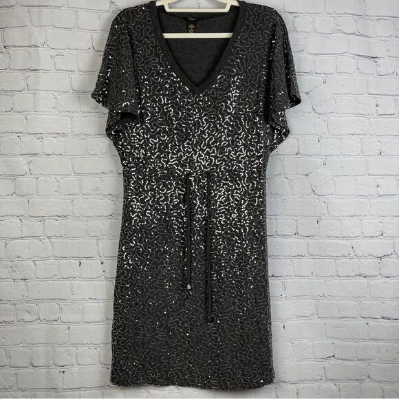 CUPIO gray sequin knit short sleeve v-neck midi party dress, size M - Picture 13 of 13